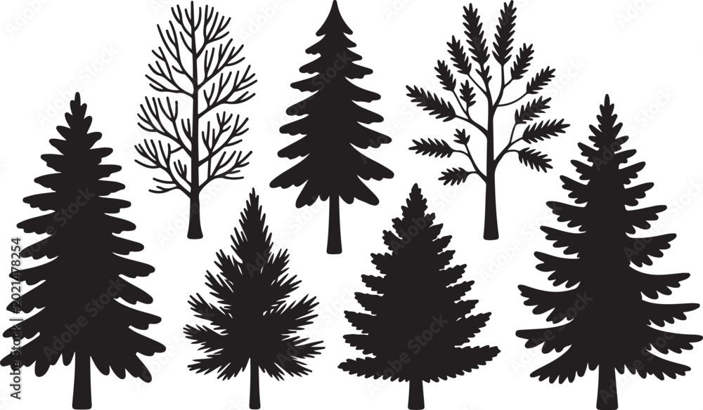 Obraz premium Set of coniferous trees, vector and isolated