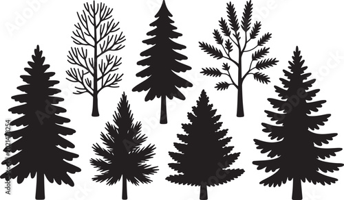 Photos Set of coniferous trees, vector and isolated