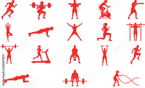 Tableau sur toile Professional gym fitness and workout exercise icons featuring weightlifting card