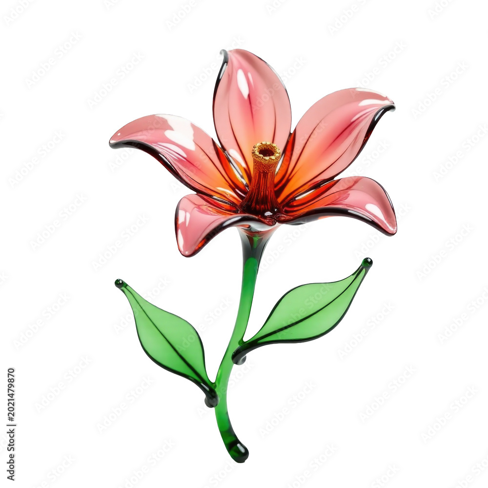 Obraz premium A single pink flower with green leaves growing on a stem
