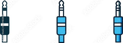 Cuadro en lienzo Vector illustration set of audio jack connectors for music equipment and sound technology on white background