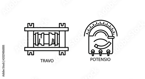 Bild auf Leinwand Electrical Components: Resistor and Potentiometer Line Art Icons