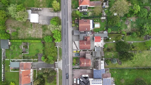 Aerial Top View of Rural Residential Area Along Country Road