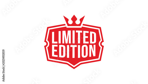 Foto Red limited edition sign with crown emblem on white background