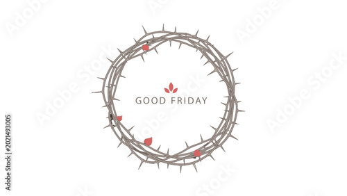 Photography Good Friday Symbol: A minimalist depiction of a crown of thorns, a powerful symbol of Good Friday, artfully arranged around the words Good Friday, evoking a sense of solemnity, reflection, and faith