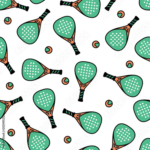 Seamless pattern with rackets and ball for the popular game of paddle tennis