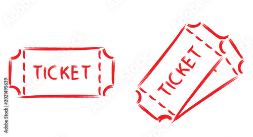 Cuadro en lienzo Red grunge stamp ticket stub vector set in retro sketch style