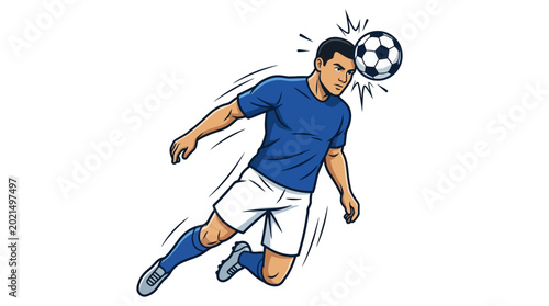 Soccer Player Heading Ball, Dynamic Action Shot, Sports Illustration