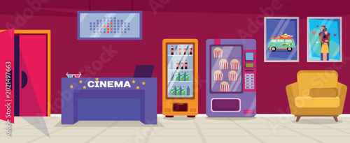 Bild auf Leinwand Vector illustration of the interior of the cinema lobby