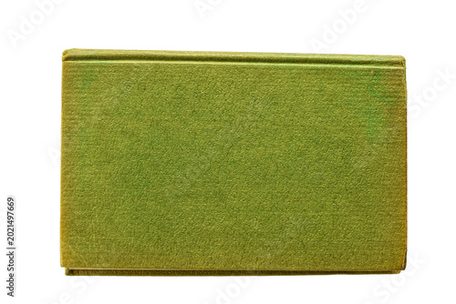 Vintage green book cover with aged paper texture isolated on transparent background. Ideal for design mockup, background, overlay, or antique themed projects