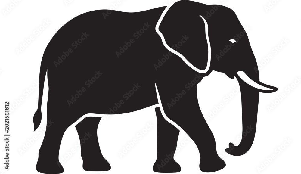 Obraz premium Elephant silhouette with thick outlines and black fill featuring outline, animal, mammal with wildlife and nature elements for vector, icon projects,