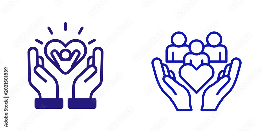 Obraz premium Care and Support Icons: Hands Holding Heart and People