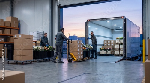 Wholesale cut flowers loaded into refrigerated delivery truck