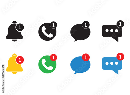 Social Media Notification Icon Set with Bell, Phone, and Message Bubbles Featuring Red Alert Badges