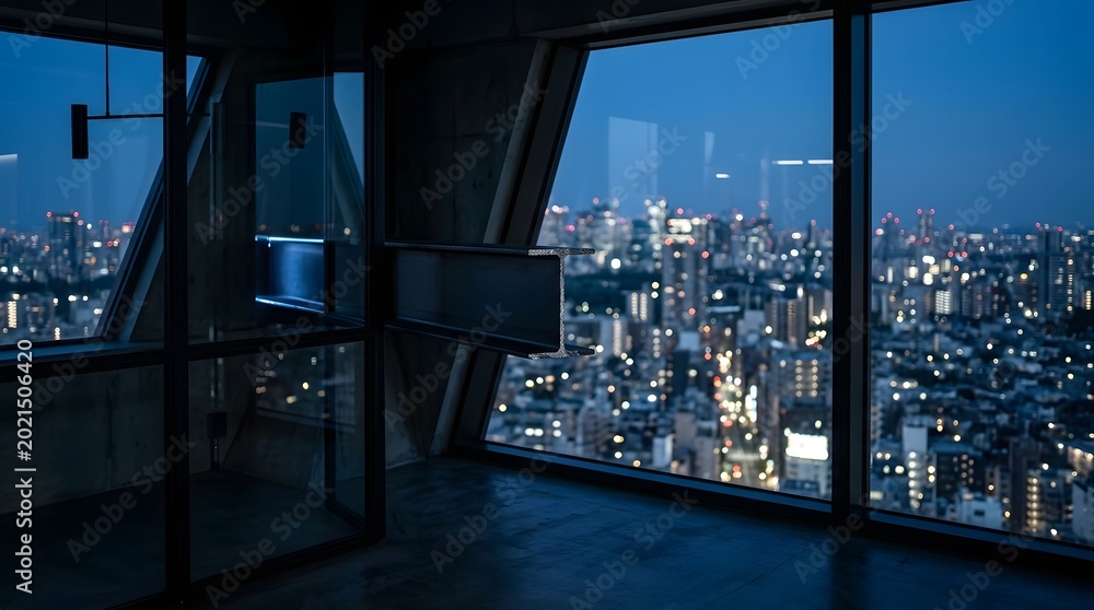 Fototapeta premium Modern interior view of cityscape at dusk or night