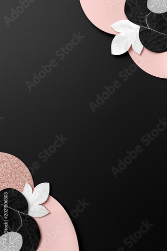 Elegant white floral corner frame on black background with copy space