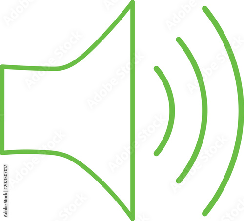 Tableau sur toile Green line drawing of a loudspeaker with sound waves emitting from it on a trans