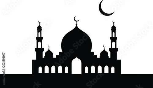 Photos Black silhouette of a mosque with domes and minarets against a white background