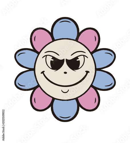 Bild auf Leinwand Cartoonish flower character with mischievous smile t-shirt design