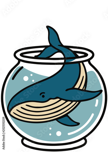 Photos Whimsical whale in a fishbowl illustration