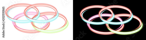 Professional Illustration of Glowing neon rings in pastel colors, futuristic circular light elements, vibrant 3D halo shapes for digital design and tech overlays isolated PNG with Transparent