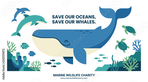 Fotografie Save Our Oceans and Whales Marine Wildlife Charity Poster