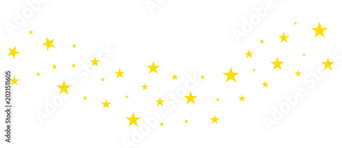 Yellow star shapes arranged in a curved wave pattern isolated on transparent background