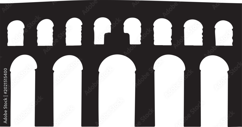 Fototapeta premium Black silhouette of an ancient roman aqueduct bridge with stone arches