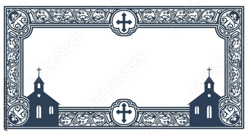 Foto Ornate Christian Border Frame with Churches and Crosses