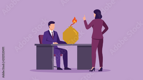 Quadro em tela Business crisis meeting with urgent problem represented by ticking bomb