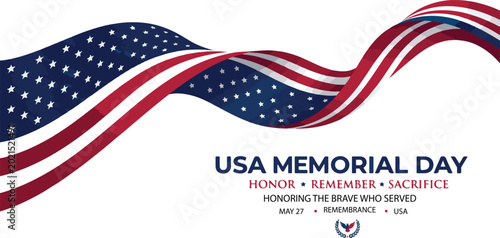Vászonkép Patriotic Memorial Day background with United States flag ribbon and honoring th
