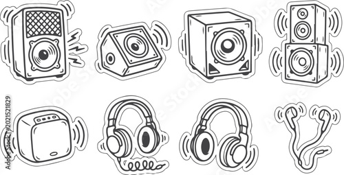 Photos Collection of music speaker icons in cartoon style on transparent background