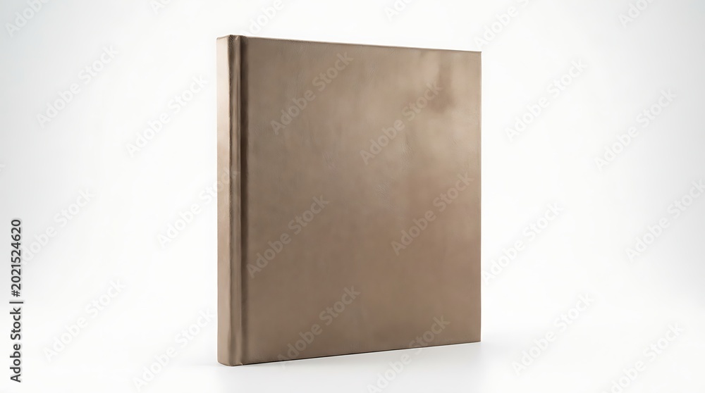 Naklejka premium Plain brown closed book standing upright against a white background with standing background document