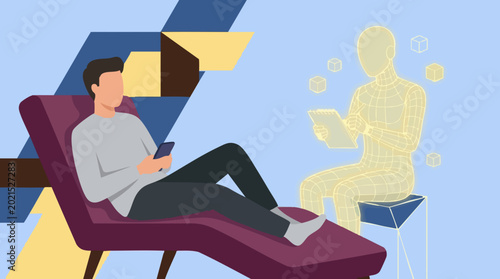 Man receiving AI-powered mental health support or virtual therapy session