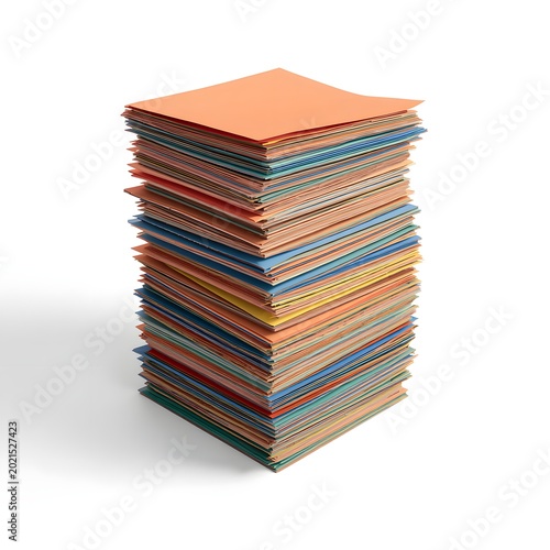 Stack of Colorful Square Paper Sheets Isolated on White Background