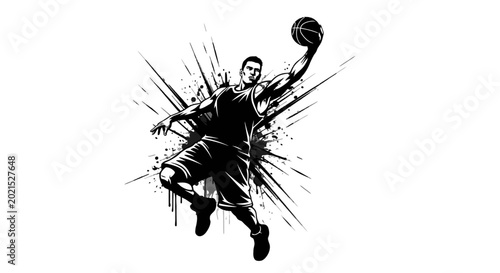 Obraz na płótnie High-Flying Dunk: Capturing the energy and dynamism of a basketball player in mid-air, poised to slam-dunk the ball, ready to score
