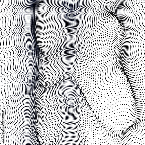Tableau sur toile Abstract digital art composed of countless black dots forming a textured, wavy s