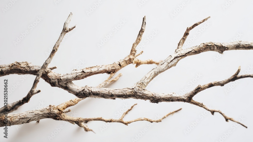 Fototapeta premium Minimalist studio still life of dried tree branches against a white backdrop