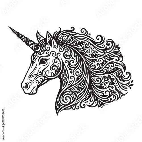 Ornamental Unicorn Head Mandala Vector Illustration