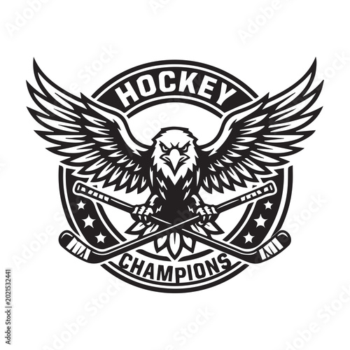 Photography Hockey Champions Eagle Mascot Vector Illustration Logo