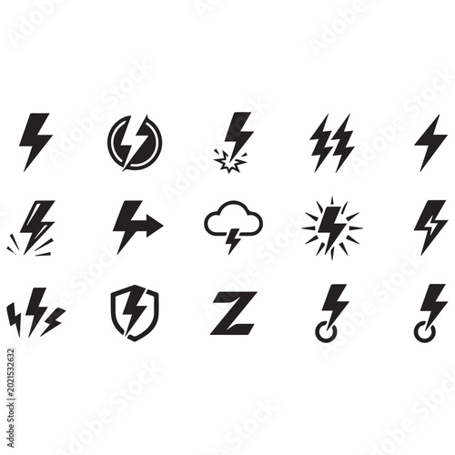 Lightning Bolt Icon Set Vector Illustration Collection
