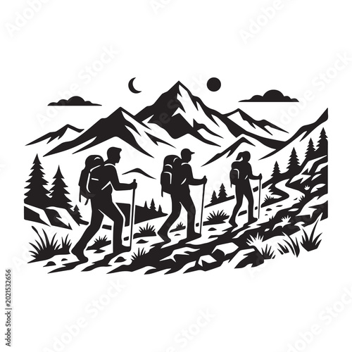 Mountain Hiking Adventure Landscape Vector Illustration