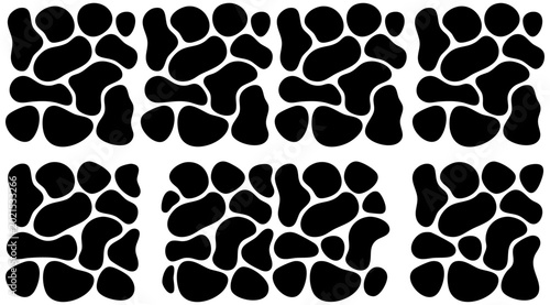 Seamless vector pattern featuring black organic blob shapes arranged in a repeating artistic modern grid design