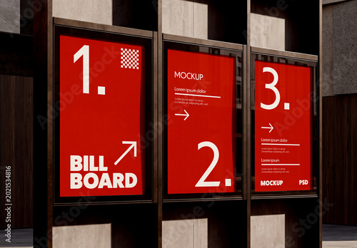 Three Vertical Billboard Posters in Urban Architecture Scene Mockup