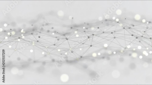 Abstract network of lines with glowing points in minimalist style on light blurred background, concept of digital connectivity