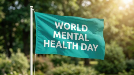 World mental health day awareness flag in nature