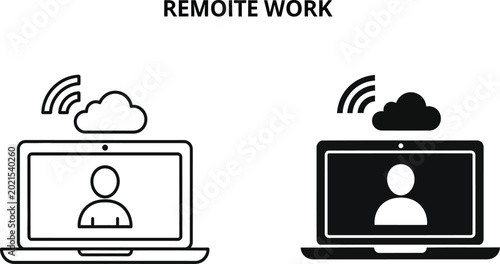 Fotografie Person working on laptop with cloud connection for remote work Vector