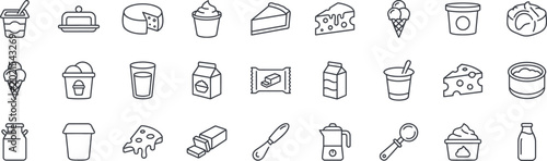 Quadro su tela Dairy Products and Milk Icons Set - Minimalist Line Art Vector Illustrations
