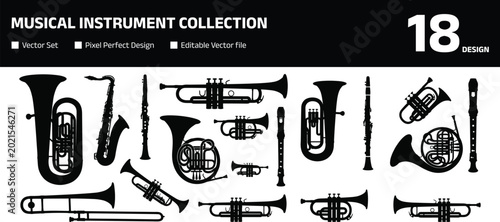 Cuadro en lienzo Musical Instrument Collection with Trumpet Trombone Saxophone and Brass Band Sym