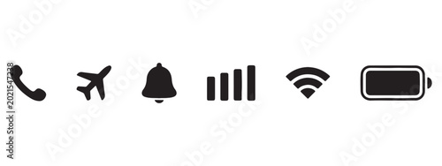 Minimalist Mobile UI Status Bar Icons - Connectivity, Battery, Wi-Fi, and Notification Symbols for App Design